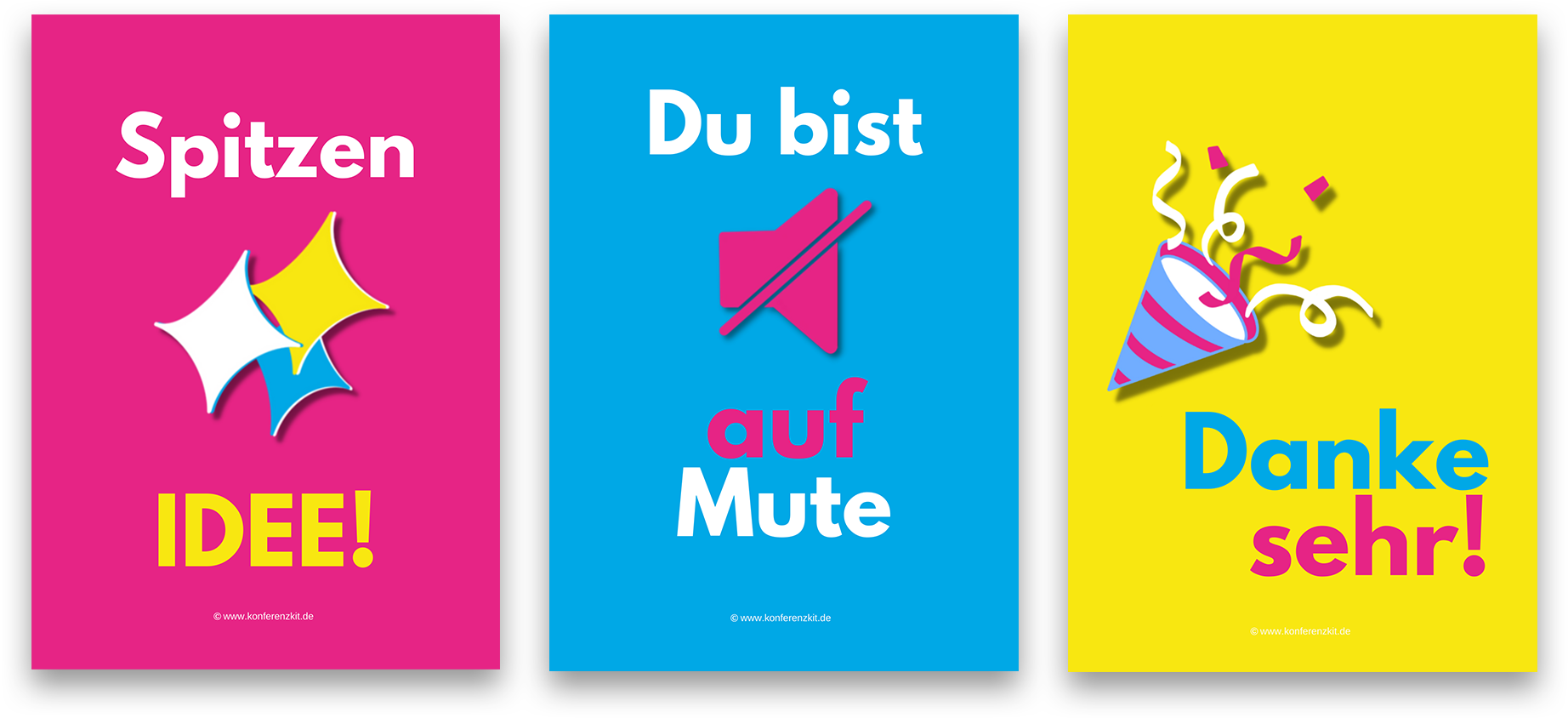 Drei Karten des KonferenzKIT Videokonferenz Karten